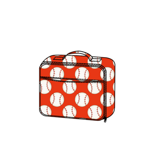 presale BA0380 Baby Kids Orange Baseballs Team Zipper Lunch Boxes D 910