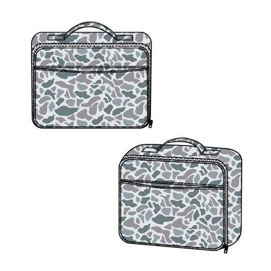 presale BA0382  Baby Kids Grey Camo Zipper Lunch Boxes D 1009