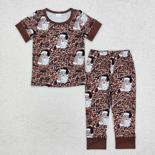 BSPO0480 BAMBOO Santa Claus Brown Camouflage Short Sleeve Long Pants Pajama Set  2024 8.23