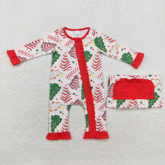 LR1149 Christmas Tree Cookie Gingerbread Man Lace Zipper Long Sleeve Bodysuit