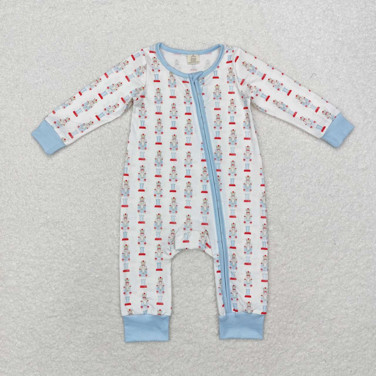 LR1184 Babmboo Christmas cartoon nutcracker blue and white zipper long sleeve jumpsuit