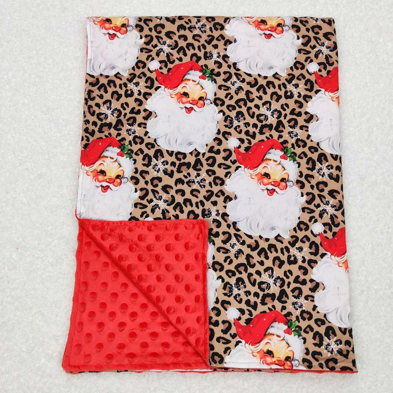 BL0087 Santa Leopard Print Red Brown Baby Blanket