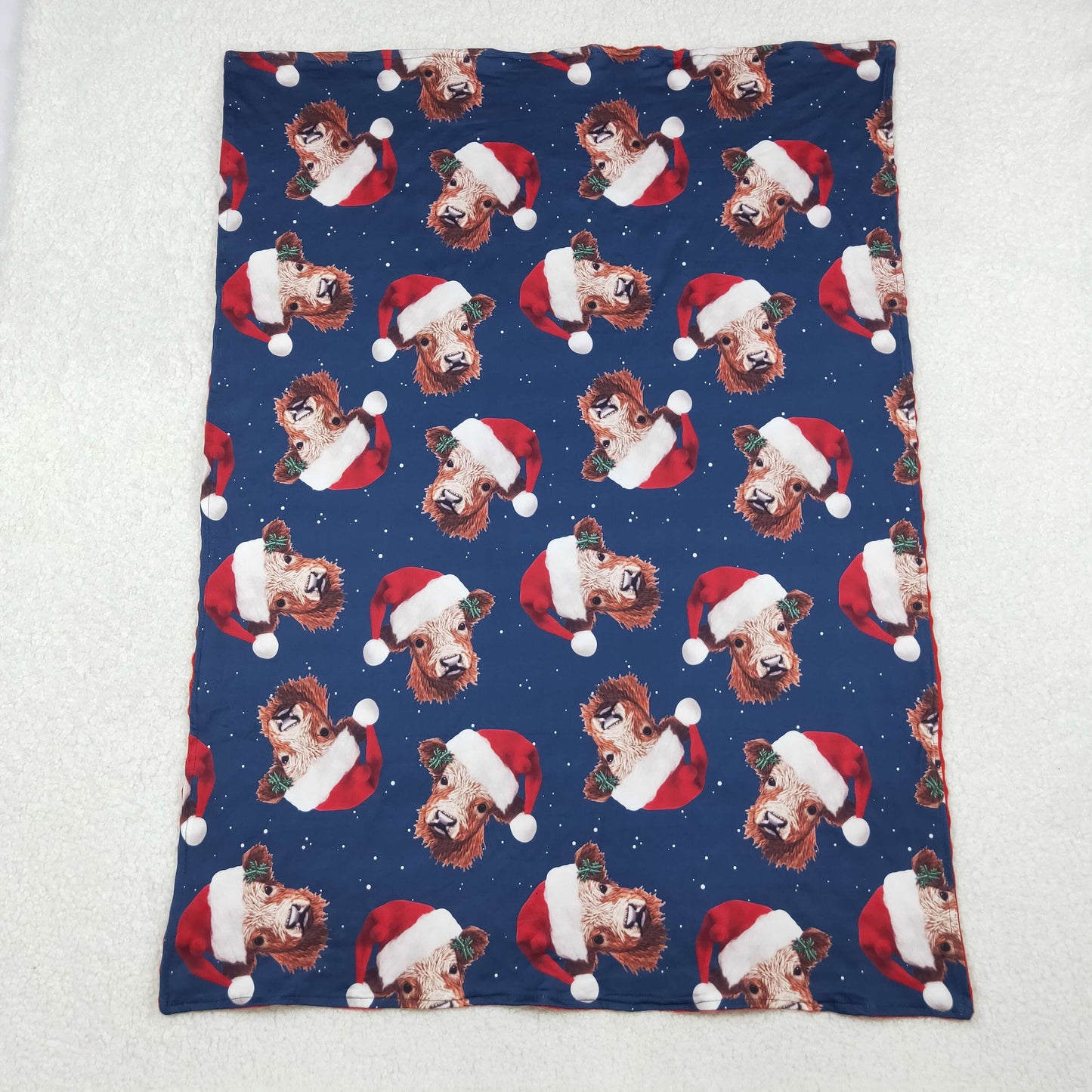 BL0088  Baby Kids Christmas Western Highland Cows Hats Minky Blankets D 1021