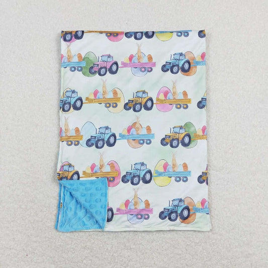 BL0117 Easter egg rabbit tractor blue -green baby blanket