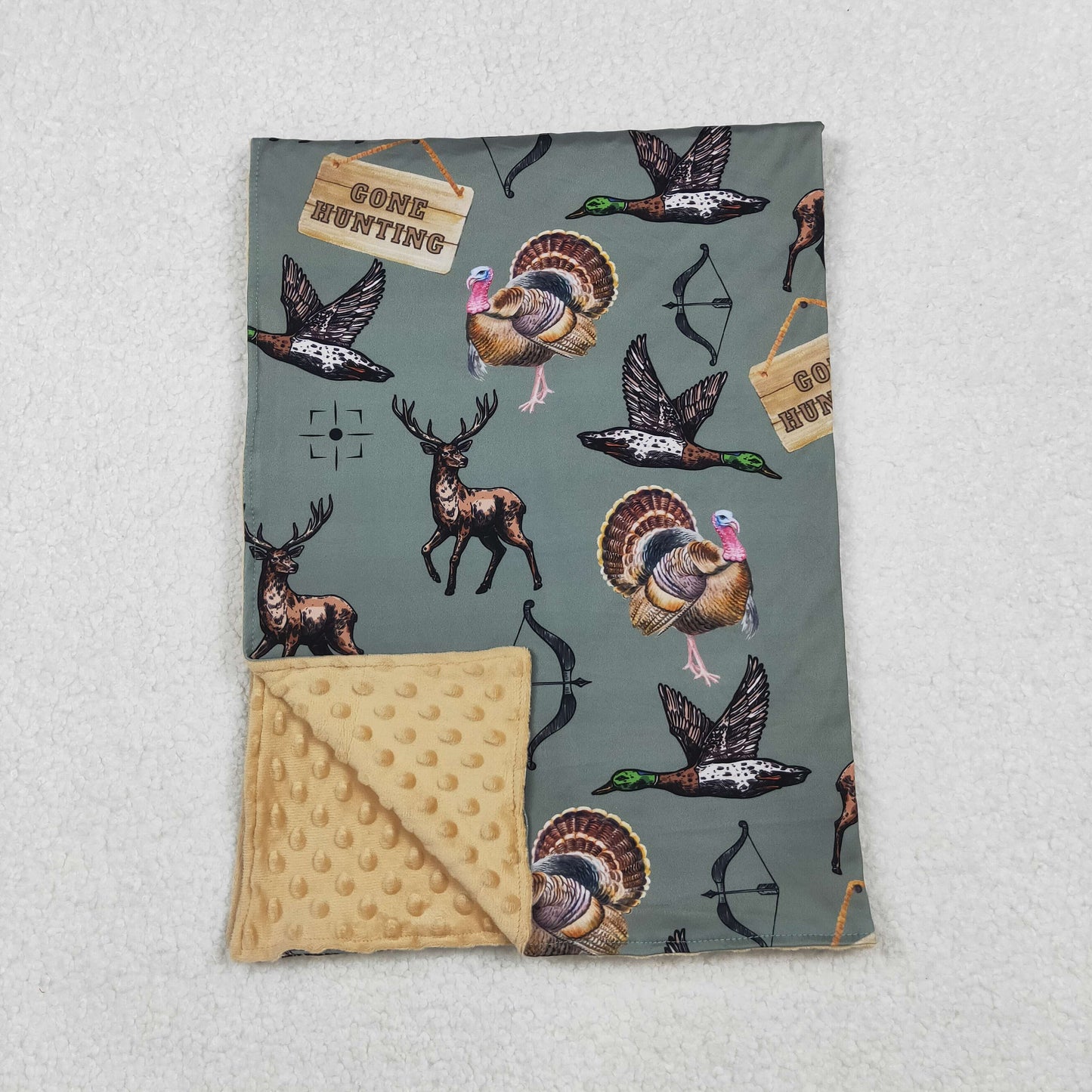 BL0151 Deer Duck Turkey Green Baby Blanket D 1023