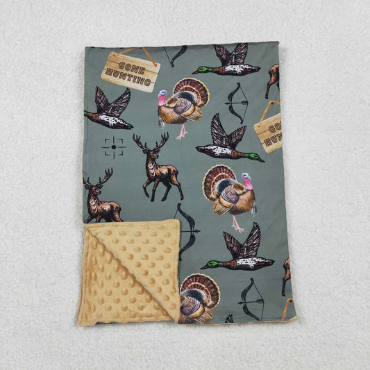 BL0151 Deer Duck Turkey Green Baby Blanket D 1023
