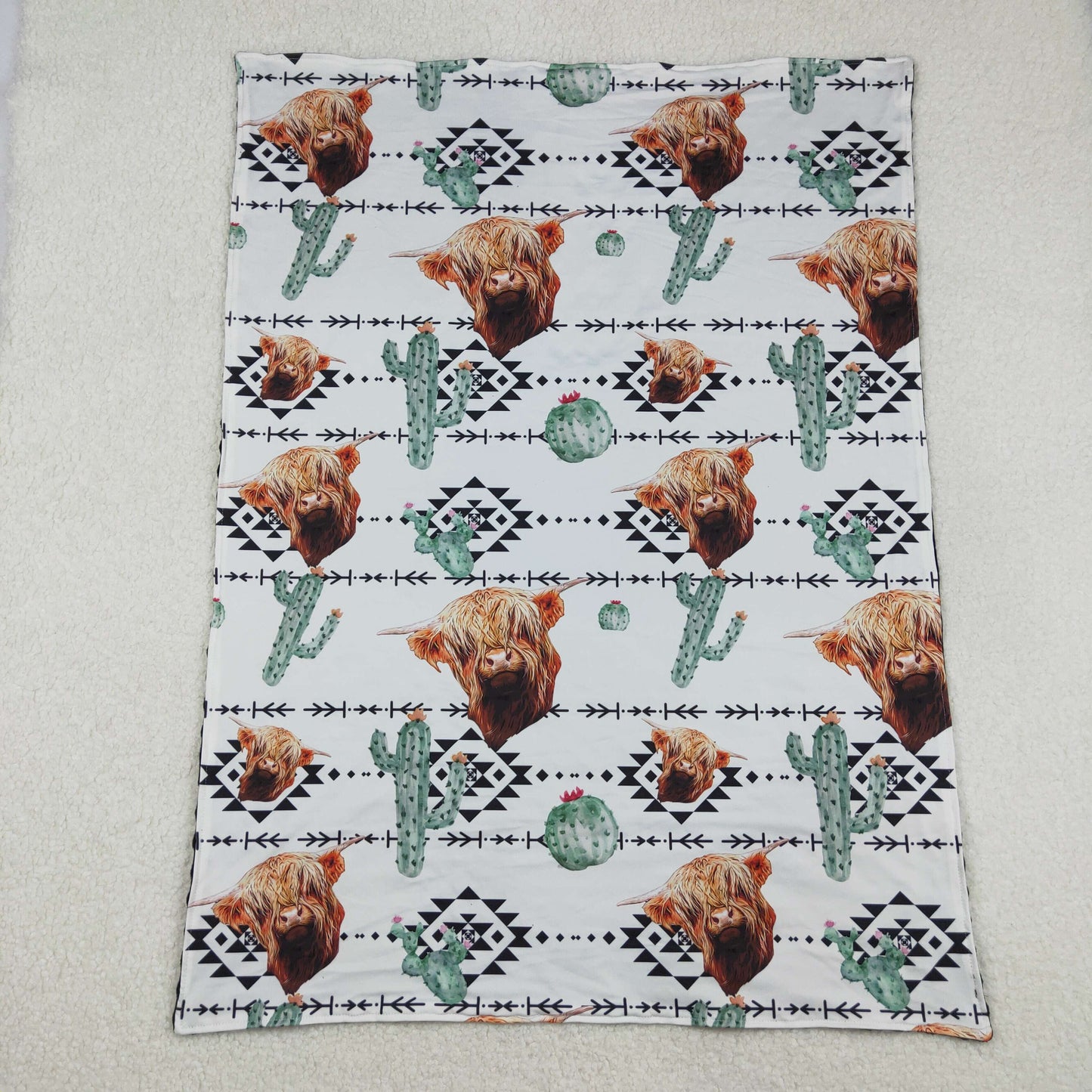 BL0152 Cactus geometric pattern alpine bull head black and white baby blanket D 1206