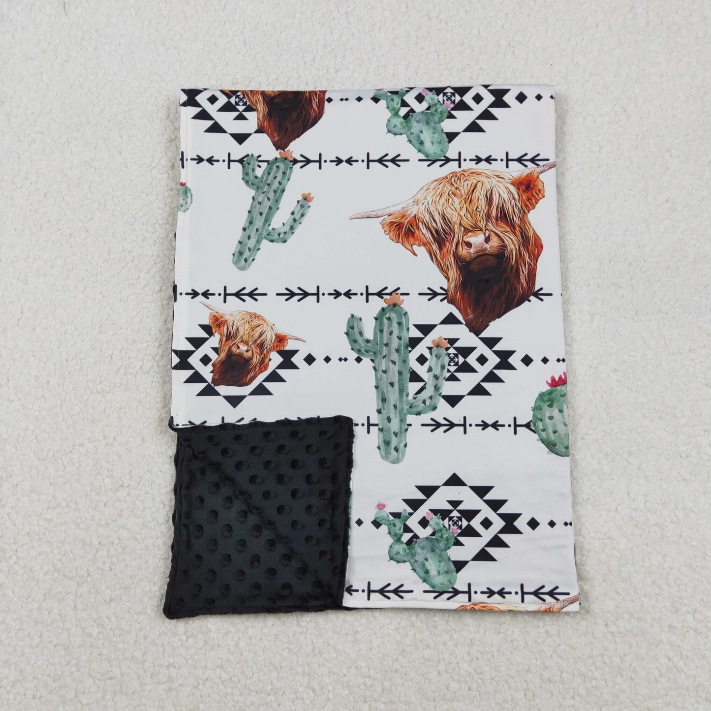 BL0152 Cactus geometric pattern alpine bull head black and white baby blanket D 1206