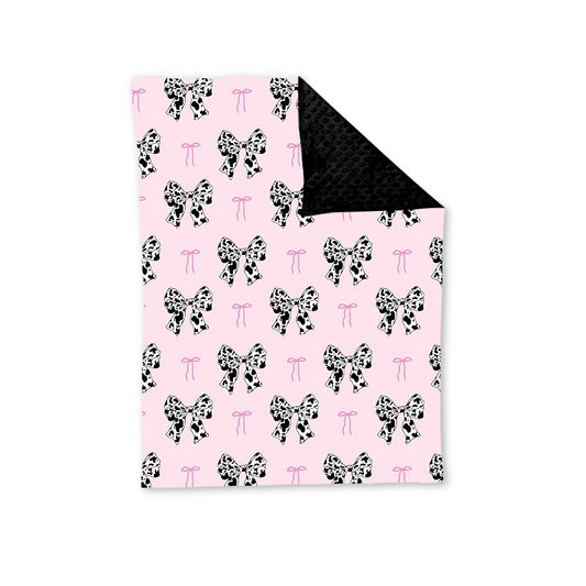 presale BL0157 Pink and black baby blanket with cow and bow pattern 2024 8.24