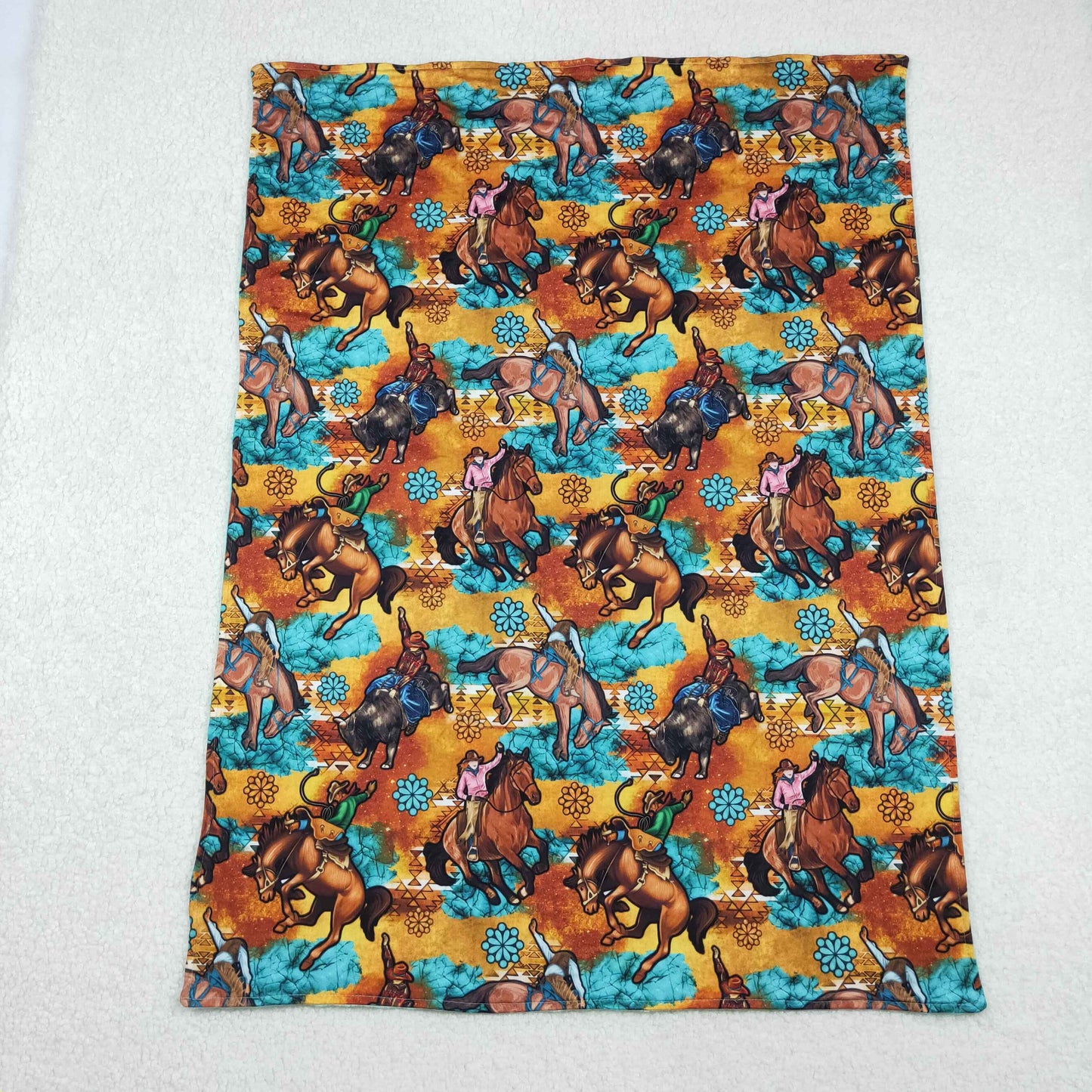 BL0163    Riding Gem Brown Blue Baby Blanket  D 1206