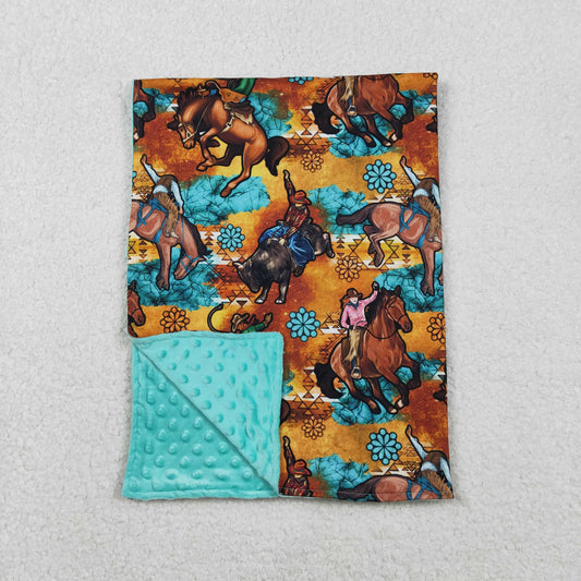 BL0163    Riding Gem Brown Blue Baby Blanket  D 1206