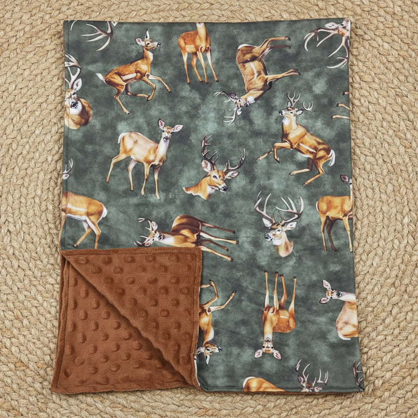 BL0168 Elk Brown Green Baby Blanket