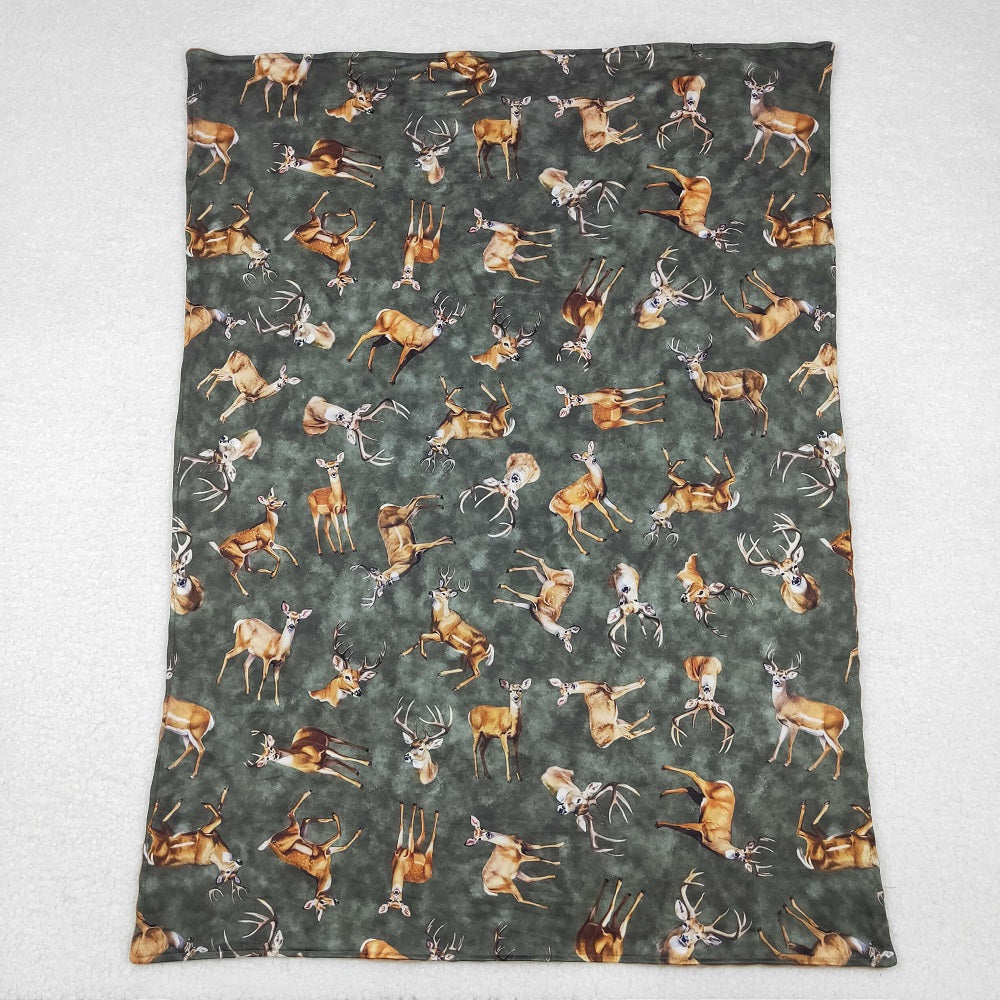 BL0168 Elk Brown Green Baby Blanket