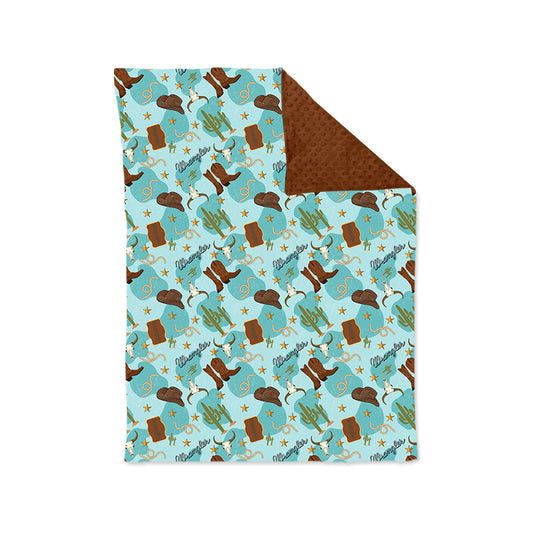 presale BL0175 Bull head cactus cowboy hat boots brown blue baby blanket 2024 9.5