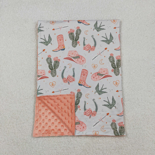 BL0177 Baby Toddler Children Western Boots Cactus Minky Blankets  D 1022