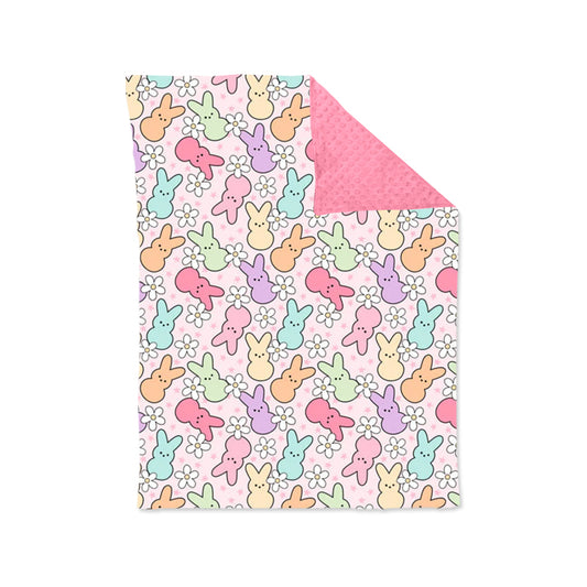 presale BL0185 Easter Colorful Bunny Flowers Pink Baby Blanket 2024 10.14