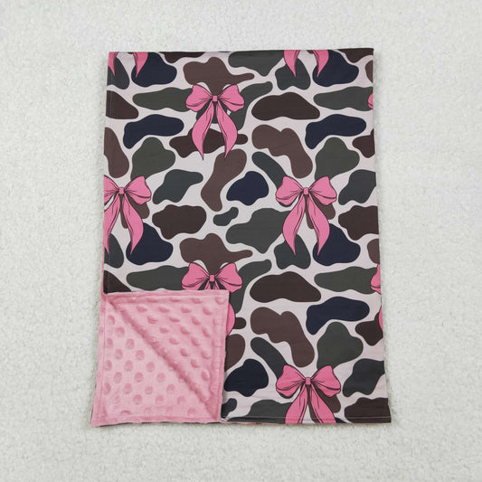 BL0189 Baby Toddler Children Pink Bows Camouflage Minky Blankets  D 1022
