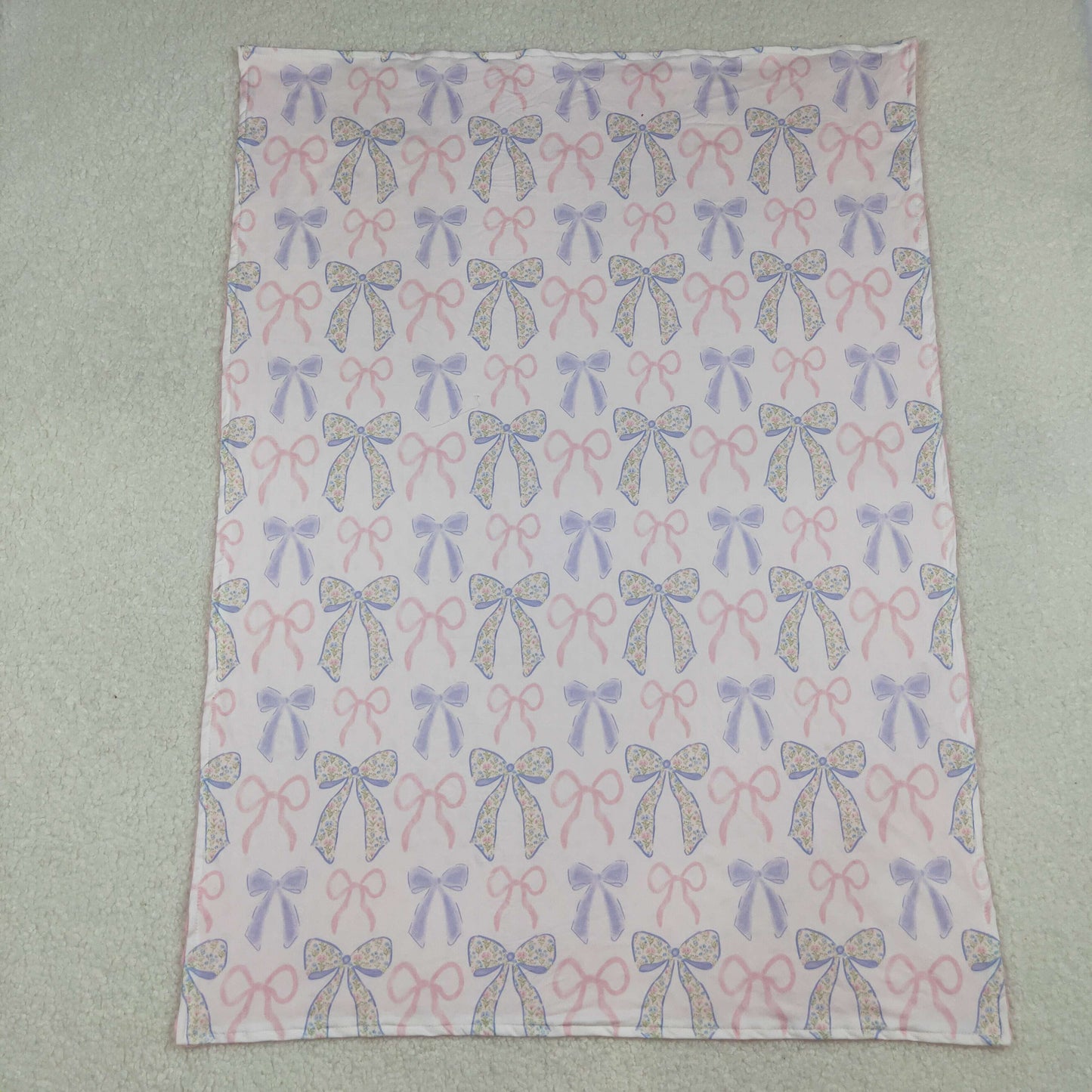 BL0191 Baby Blanket with Bow Pattern in Pastel Blue D 926