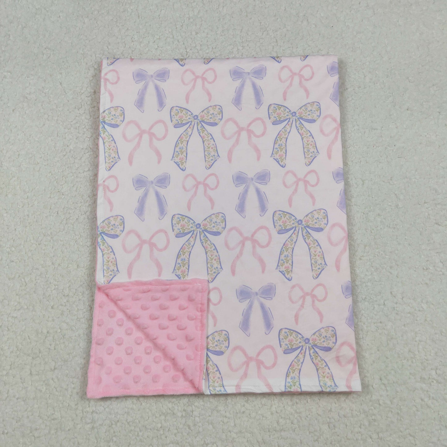 BL0191 Baby Blanket with Bow Pattern in Pastel Blue D 926