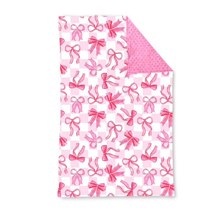 BL0206  Baby Kids Pink Bows Plaid Blankets D 5.15