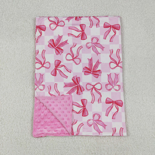 BL0206  Baby Kids Pink Bows Plaid Blankets D 5.15