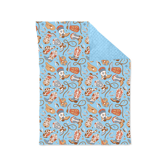 presale BL0214 Baby Kids Blue Boots Hats Western Blankets  D815