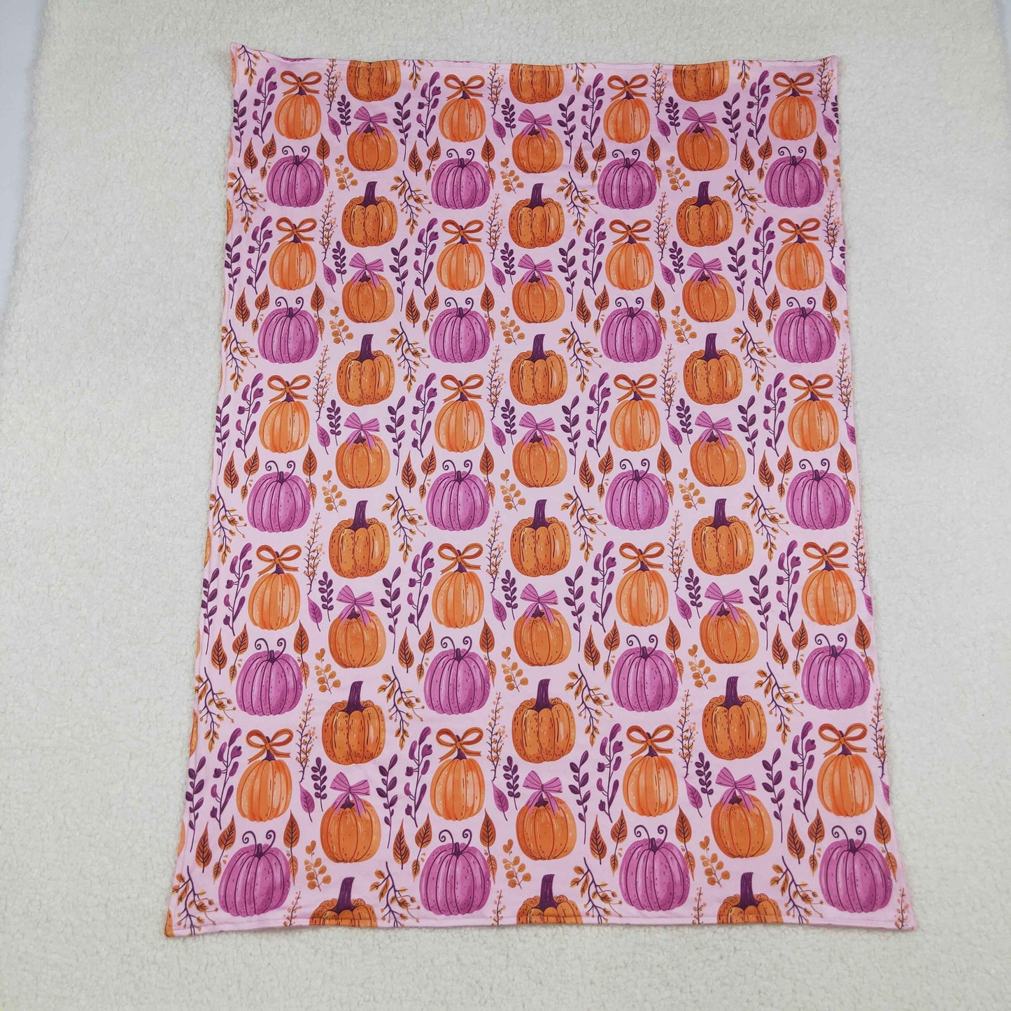 BL0216 Baby Kids Hot Pink Bows Pumpkins Plaid Fall Blankets D926