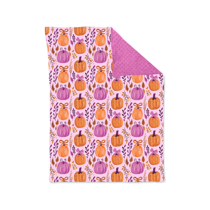 presale BL0216 Baby Kids Hot Pink Bows Pumpkins Plaid Fall Blankets D815