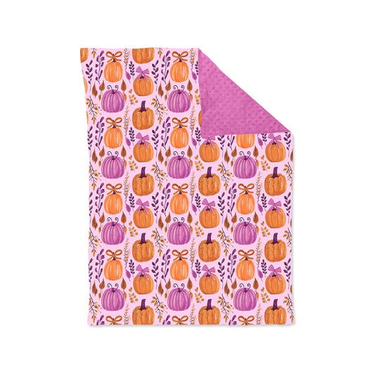 presale BL0216 Baby Kids Hot Pink Bows Pumpkins Plaid Fall Blankets D815