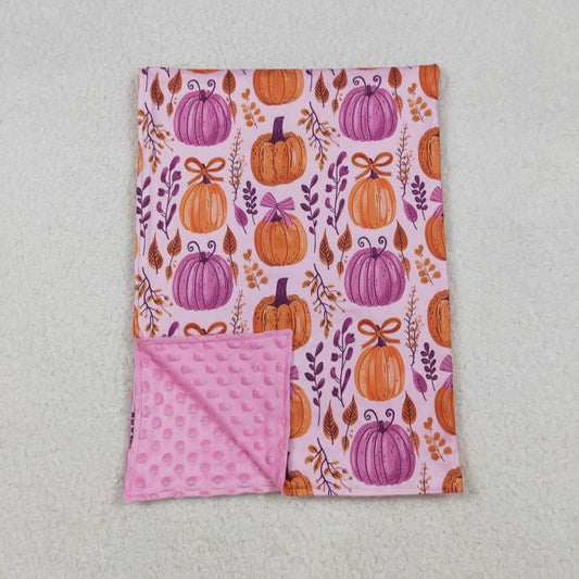 BL0216 Baby Kids Hot Pink Bows Pumpkins Plaid Fall Blankets D926