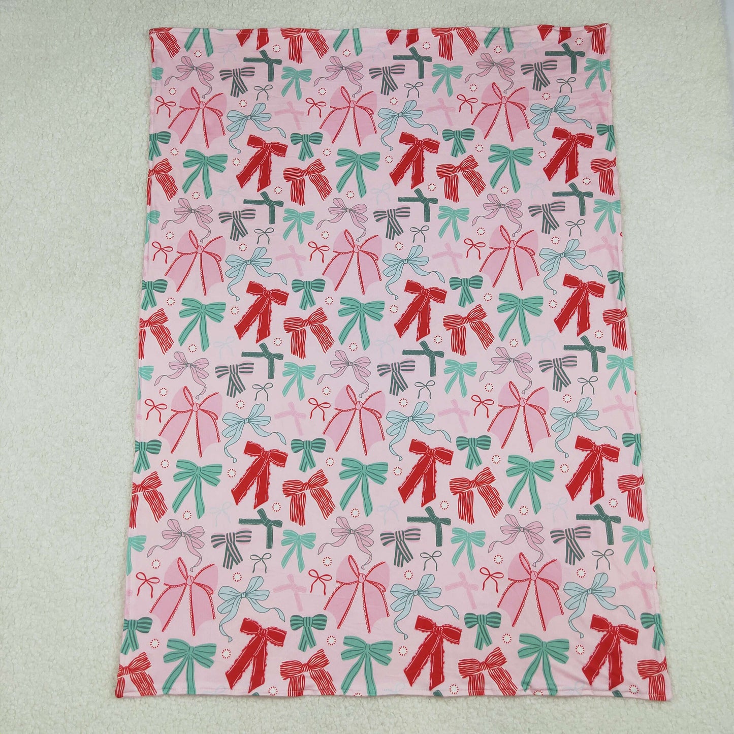 BL0218 Baby Kids Pink Green Bows Plaid Christmas Blankets D 926
