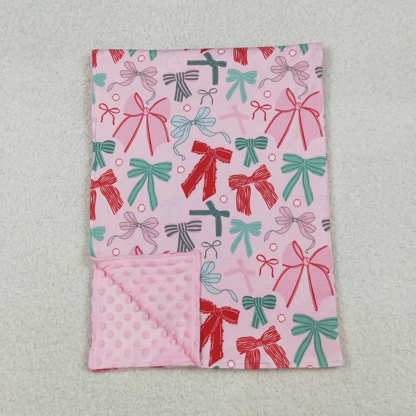 BL0218 Baby Kids Pink Green Bows Plaid Christmas Blankets D 926