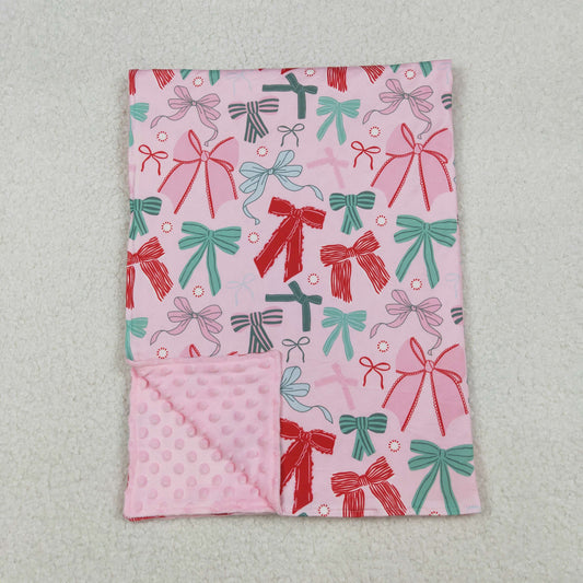 BL0218 Baby Kids Pink Green Bows Plaid Christmas Blankets D 926