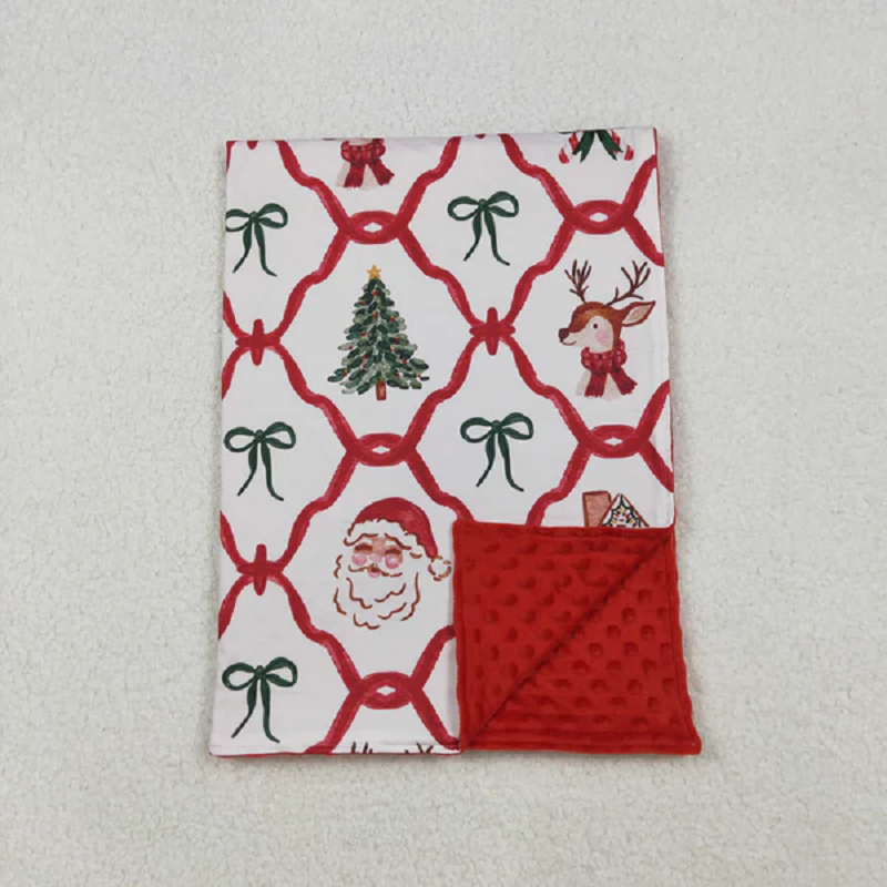 Family Sibling Baby Kids Christmas Red Bows Santa Trees Checked Clothes Sets Rompers Blanket   D 1208