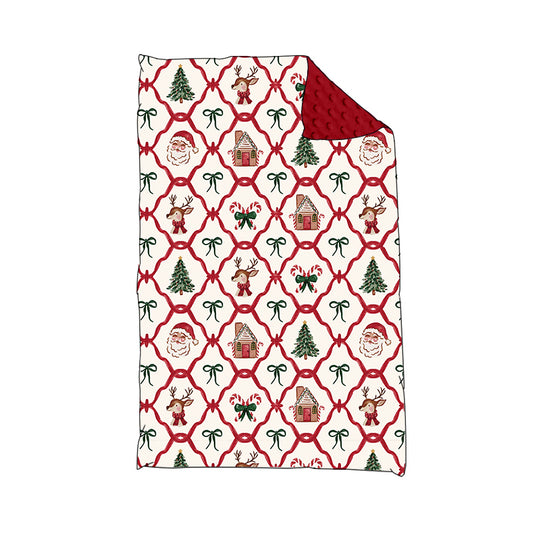 presale BL0219  Baby Kids Deer Santa Candy Cane Plaid Christmas Blankets D815