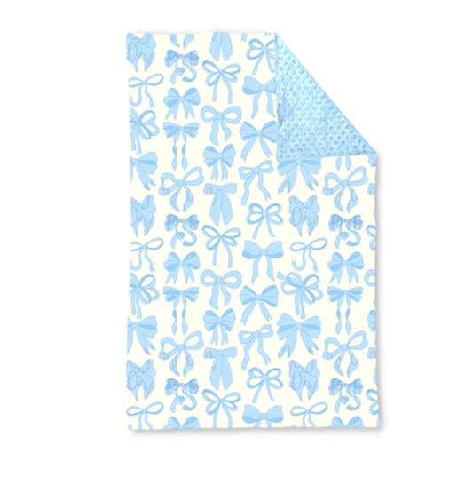 presale BL0224  Baby Kids Light Blue Bows Plaid Blankets  D 820