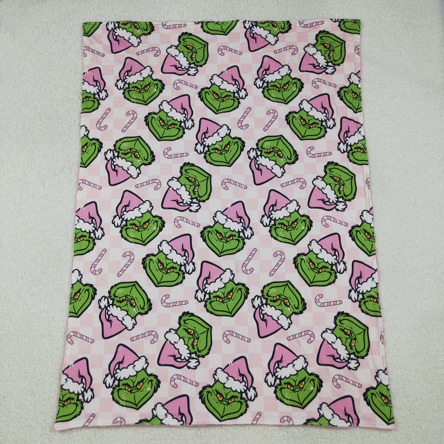 BL0225 Baby Kids Green Face Candy Cane Christmas Blankets  D 101