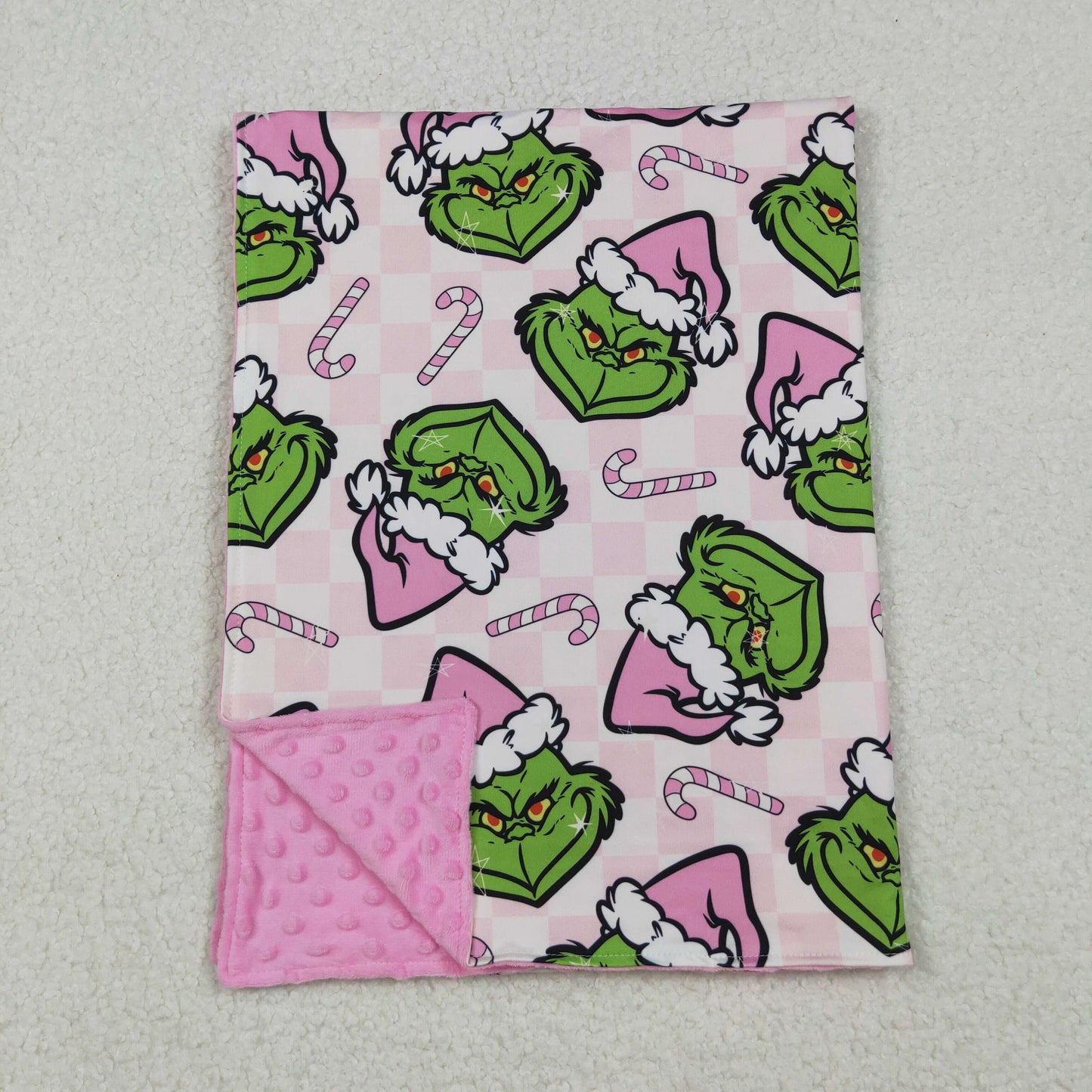 BL0225 Baby Kids Green Face Candy Cane Christmas Blankets  D 101