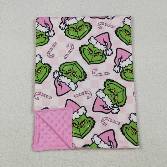 BL0225 Baby Kids Green Face Candy Cane Christmas Blankets  D 101