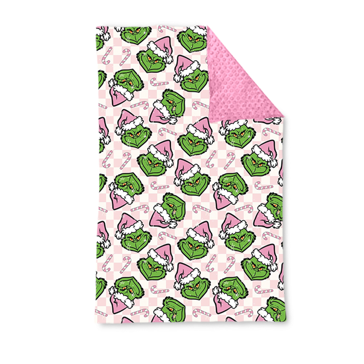 BL0225 Baby Kids Green Face Candy Cane Christmas Blankets  D 101