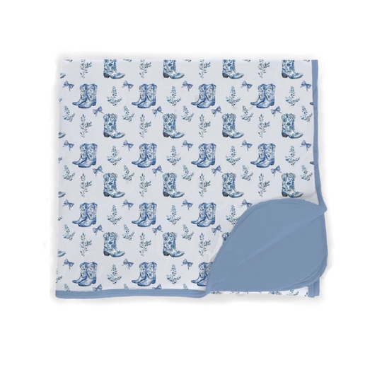 presale BL0229 Baby Kids Blue Boots Bows Western Blankets  D 1014