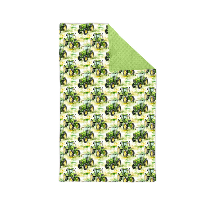 presale BL0232 Baby Kids Green Trucks Plaid Farm Blankets  D 1115