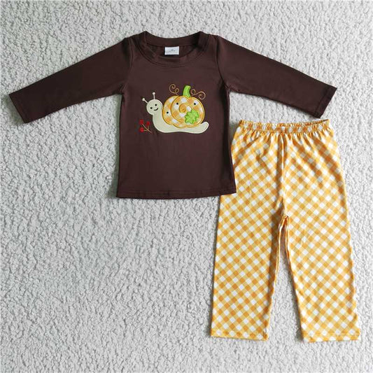 BLP0017 Boys Embroidered Snail Pumpkin Long Sleeve Pants Suit