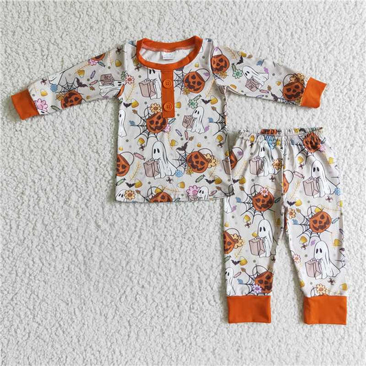 BLP0048 Boys Pumpkin Ghost Long Sleeve Pants Suit