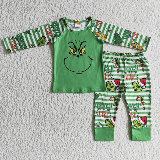 BLP0085 Boys Green Striped Long Sleeve Trousers Suit