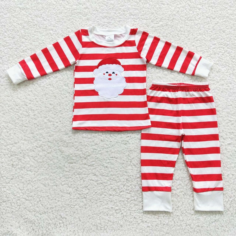 BLP0204 Embroidered Santa Claus red and white striped long-sleeved trouser suit