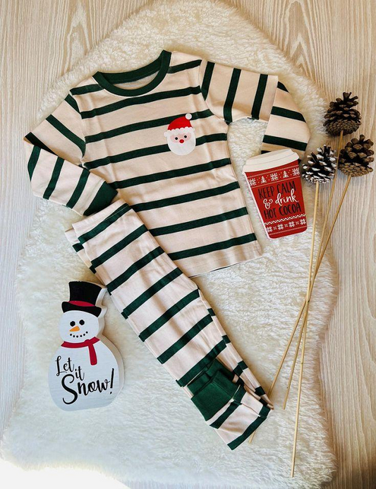 BLP0220 Embroidered Santa green striped long-sleeved trousers