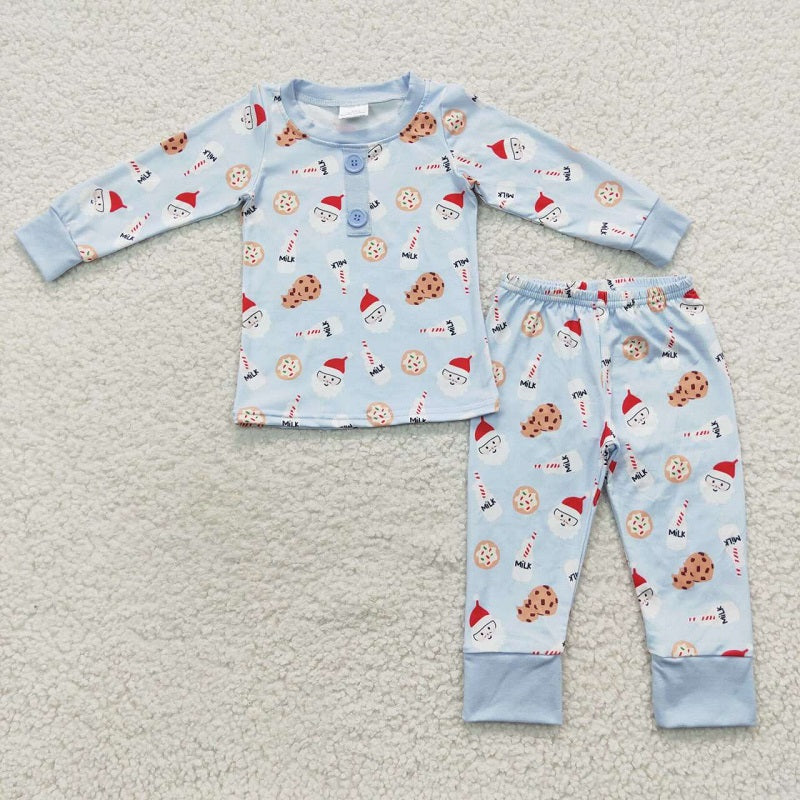 BLP0238 Milk Cookie Santa Claus Blue Long Sleeve Pantsuit