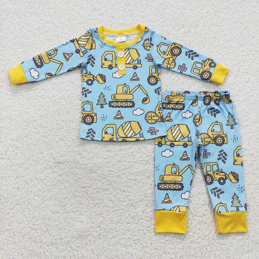 BLP0243 Engineering vehicle excavator blue and yellow long-sleeved trousers suit