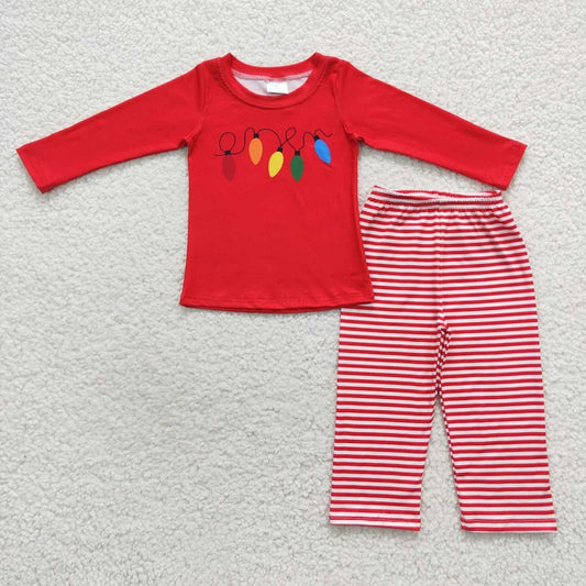 BLP0251 Lantern Red Long Sleeve Red and White Stripe Trouser Set